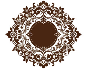 frame, vintage, ornate, floral, brown, design, element, decoration, decorative, border, circle, round, flourish, leaves, swirls, elegant, retro, classic, invitation, wedding, greeting card, label, emb