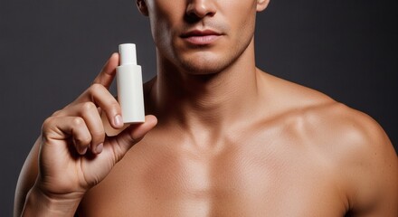 Man Holding Skincare Product  Healthy, Glowing Skin Routine