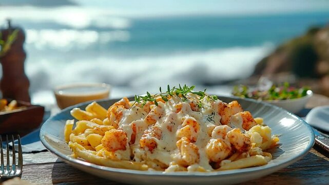lobster poutine by the ocean video canadian seafood