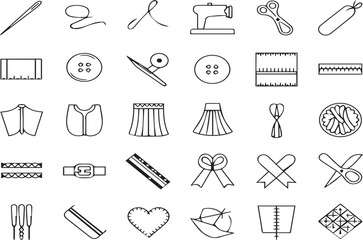 A set of sewing elements - minimal thin line web icon set. Outline flat icons collection set vector illustration