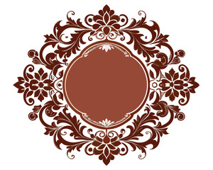 frame, vintage, ornate, floral, brown, design, element, decoration, decorative, border, circle, round, flourish, leaves, swirls, elegant, retro, classic, invitation, wedding, greeting card, label, emb