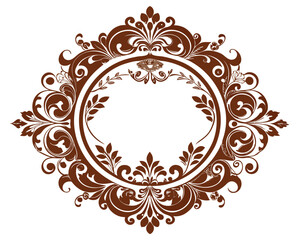 frame, vintage, ornate, floral, brown, design, element, decoration, decorative, border, circle, round, flourish, leaves, swirls, elegant, retro, classic, invitation, wedding, greeting card, label, emb