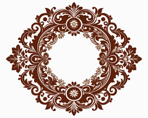 frame, vintage, ornate, floral, brown, design, element, decoration, decorative, border, circle, round, flourish, leaves, swirls, elegant, retro, classic, invitation, wedding, greeting card, label, emb