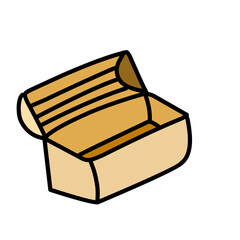 Stylized illustration of an open cardboard box against a stark black background