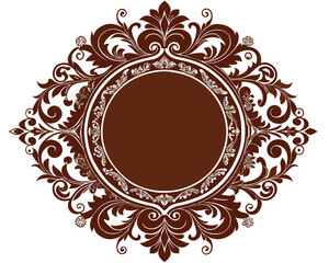 frame, vintage, ornate, floral, brown, design, element, decoration, decorative, border, circle, round, flourish, leaves, swirls, elegant, retro, classic, invitation, wedding, greeting card, label, emb