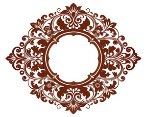 frame, vintage, ornate, floral, brown, design, element, decoration, decorative, border, circle, round, flourish, leaves, swirls, elegant, retro, classic, invitation, wedding, greeting card, label, emb