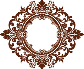 frame, vintage, ornate, floral, brown, design, element, decoration, decorative, border, circle, round, flourish, leaves, swirls, elegant, retro, classic, invitation, wedding, greeting card, label, emb