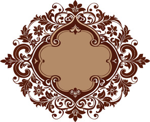 frame, vintage, ornate, floral, brown, design, element, decoration, decorative, border, circle, round, flourish, leaves, swirls, elegant, retro, classic, invitation, wedding, greeting card, label, emb