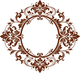 frame, vintage, ornate, floral, brown, design, element, decoration, decorative, border, circle, round, flourish, leaves, swirls, elegant, retro, classic, invitation, wedding, greeting card, label, emb