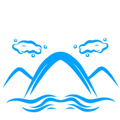 Abstract depiction of mountains and water with a minimalist digital style