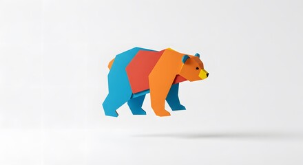 Abstract Geometric Bear in Vivid Colors: A Modern Origami-Style Animal Illustration Against a Clean White Background