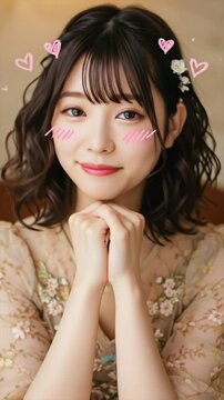 あざといポーズでキュートに微笑む若い女性　縦向き