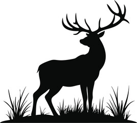 Fototapeta premium Deer silhouette with large antlers isolated on white background