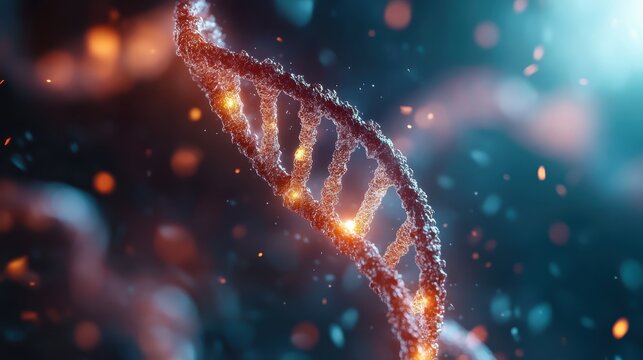 A visually captivating 3D representation of a DNA helix, incorporating glowing elements to emphasize the significance of genetics in life and scientific exploration in biology.