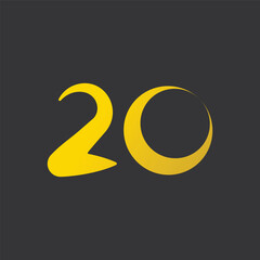 20 golden hand drawn number 20th badge