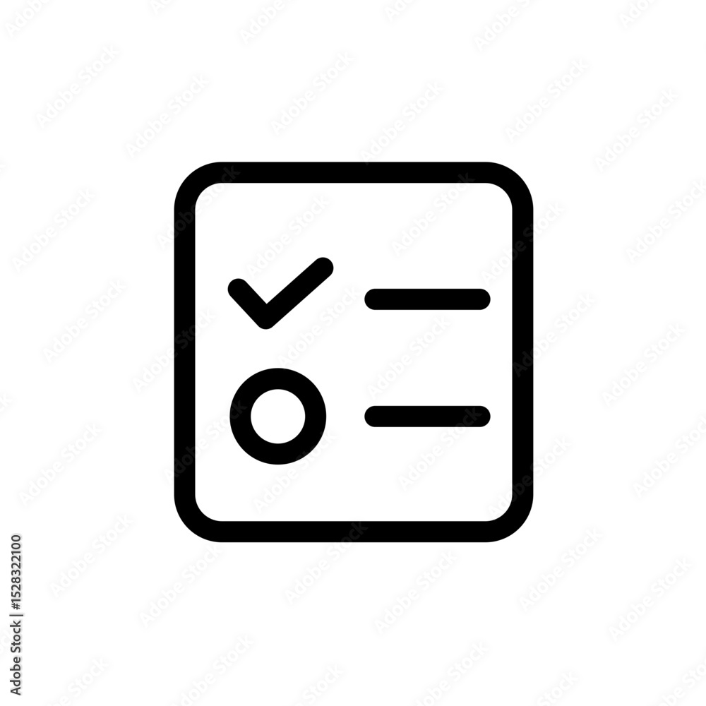 Poster checklist with checkmark circle and horizontal lines inside a rounded square shape icon design
