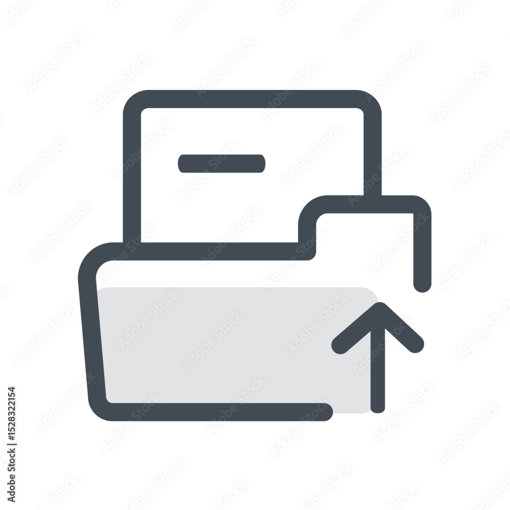 Poster illustration of a document folder with an arrow pointing upwards indicating file upload process icon