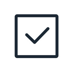 A simple square box with rounded corners containing a check mark inside of it in a dark color tone