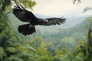 Obraz premium clearing vulture flying over rainforest black