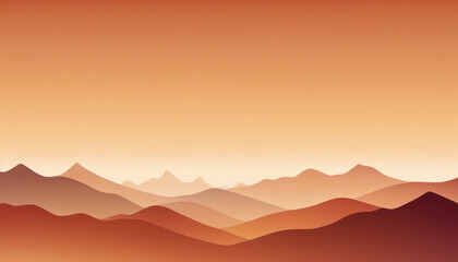 Minimalistic mountain landscape in warm gradient tones of orange and brown, abstract layered design. For backgrounds, nature themes, tranquil visuals, sunset-inspired compositions with calm atmosphere