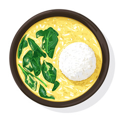 Egusi Soup with Spinach and Rice Ball – Vector Illustration