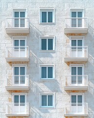 Obraz premium Light-toned building facade with numerous windows and balconies