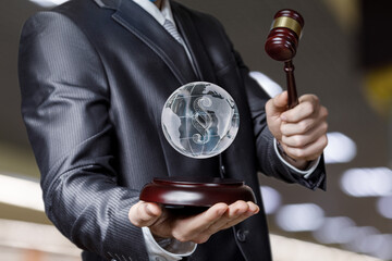 Futuristic courtroom concept with legal technology.