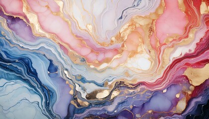 「アルコールインクアートの抽象的デザイン｜ゴールドアクセントと幻想的なカラー模様」


