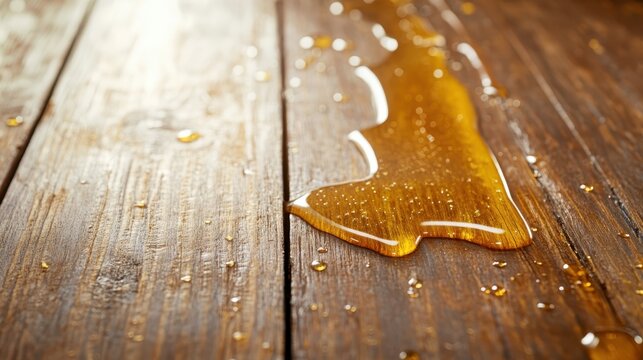 Golden honey oozes beautifully across a rustic wooden backdrop, representing natural sweetness and the simple pleasures of indulgence, connecting nature with culinary delights.