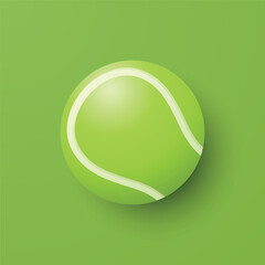 Vector 3d Tennis Ball Icon is on the Green Background Closeup. Tennis Ball Design Template, Sports Concepts, Competition Promotions, Advertisements, Graphics for a Tennis Event. Sports Background