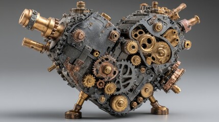 Fototapeta premium Close up of a heart shaped mechanical steampunk design with gears inside.