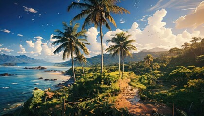 「ジブリのようなアニメ風景｜美しい山と谷の幻想的な自然アート」

