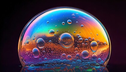 「幻想的な虹色バブルのアート｜輝くシャボン玉と光の世界」

