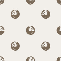 Polka dot print with cute sloth. Seamless vector pattern