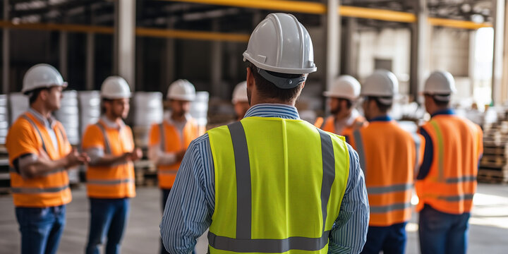 Factory Workers Attending a Team Meeting or Safety Briefing