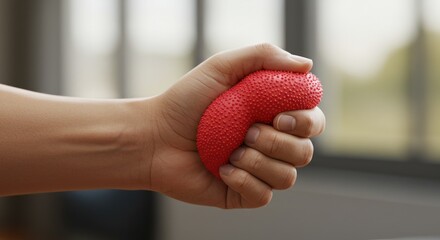 Hand squeezing red stress ball