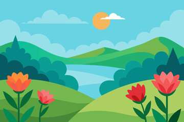 Fototapeta premium A Truly Beautiful View Of A Green Field With Many Bright And Colorful Wildflowers