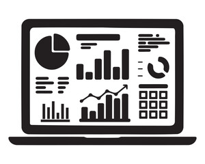 Laptop with charts and graphs silhouette