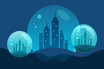 Fototapeta premium An Underwater City Constructed Inside Of A Giant Transparent Protective Dome