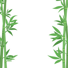 Tropical Bamboo Frame with Green Leaves on White Background. Design Template for Spa Flyers, Eco Posters, Wellness Concept. Asian Style Borders, Vector Illustration