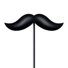 Vector 3d Realistic Black Mustache Prop on Stick, Isolated. Simple Mustache for Party, Photo Booth, Masquerade, Costume, Funny Carnival, Cosplay, Hipster Style