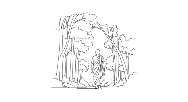monk walking forest black and white clip art preview