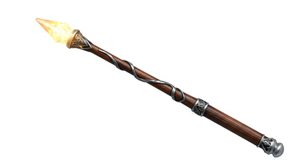 Glowing Crystal Tip Staff:  Fantasy Weapon Render, Game Asset, Magical Artifact