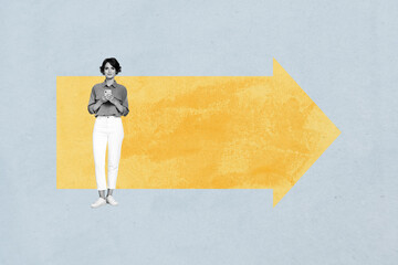 3d sketch poster trend collage of happy businesswoman hold phone arrow development concept career...