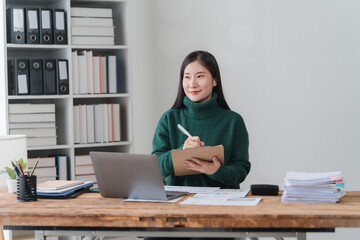 Asian Woman Working from Home Office