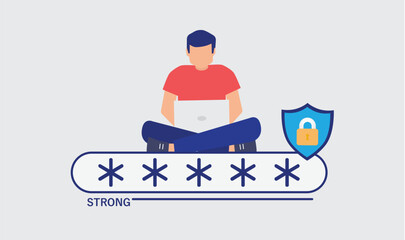 Man using strong password security with locked padlock