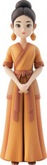 3D Render: Asian Woman in Traditional Orange Robe, Top Knot Hairstyle