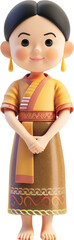Cheerful 3D Render of a Young Woman in Traditional Bhutanese Dress