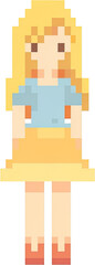 Pixel Art Cute Girl in Yellow Dress and Blue Top