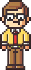 Pixel Art Businessman: 8-bit Yellow Shirt, Brown Pants